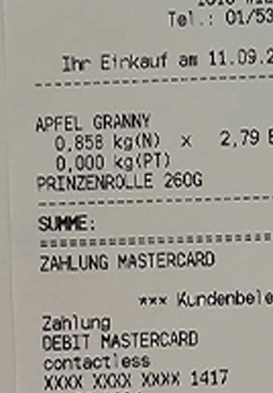 Zeige den ganzen Kassabon. Nicht nur einen Ausschnitt.