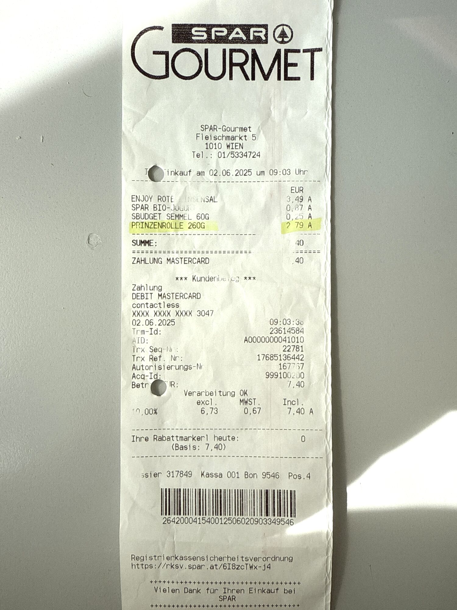Bitte keine Markierungen auf dem Kassabon!
